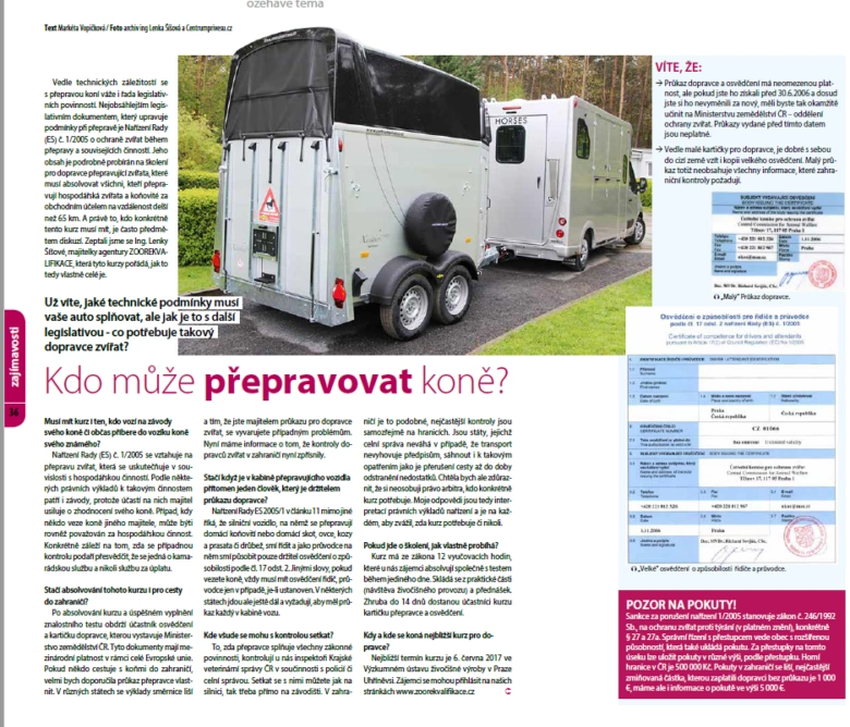 Bílý přívěs pro přepravu koní s veterinárním osvědčením