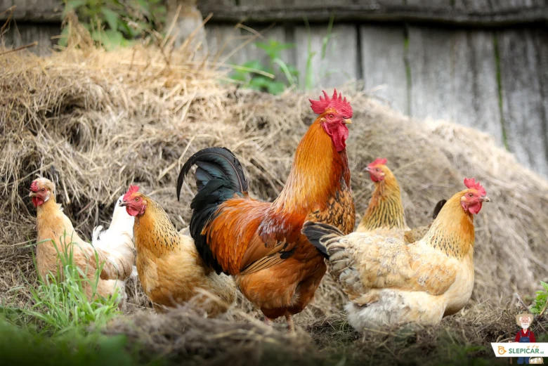 Kokrhel s kuřaty na farmě v přírodním prostředí.